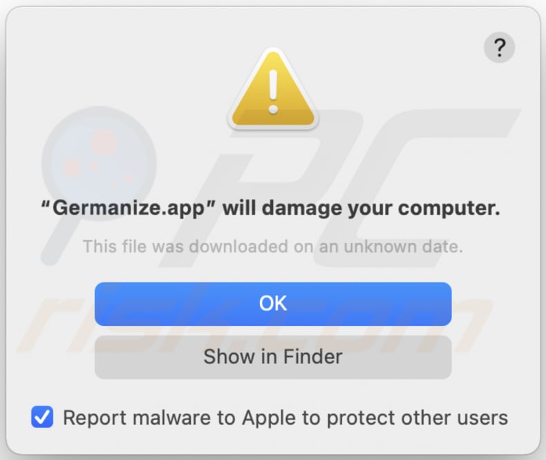 Advertencia sobre el adware Germanize.app