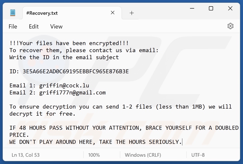 Griffin ransomware nota de rescate (#Recovery.txt)