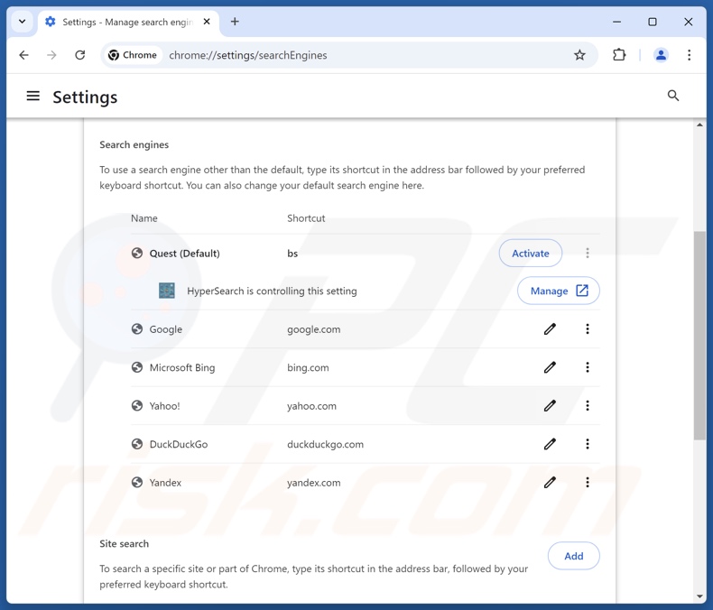 Eliminar findflarex.com del motor de búsqueda predeterminado de Google Chrome