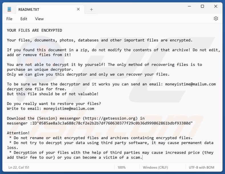 MoneyIsTime ransomware archivo de texto (README.TXT)