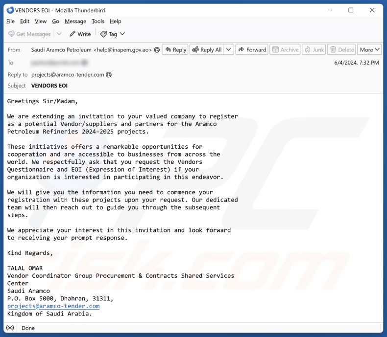 Saudi Aramco variante de correo electrónico fraudulento 3