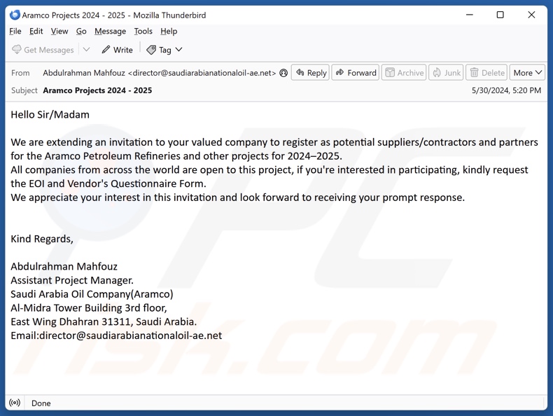 Saudi Aramco variante de correo electrónico fraudulento 4