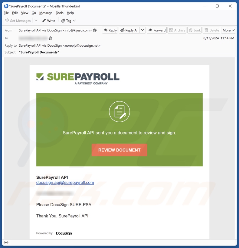 SurePayroll campaña de spam por correo electrónico