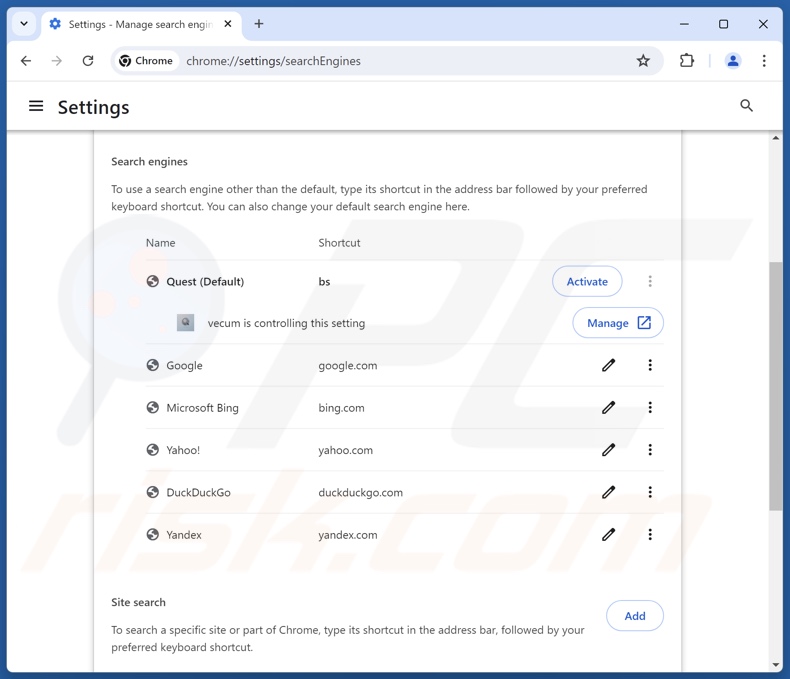 Eliminación de finditfasts.com del motor de búsqueda predeterminado de Google Chrome