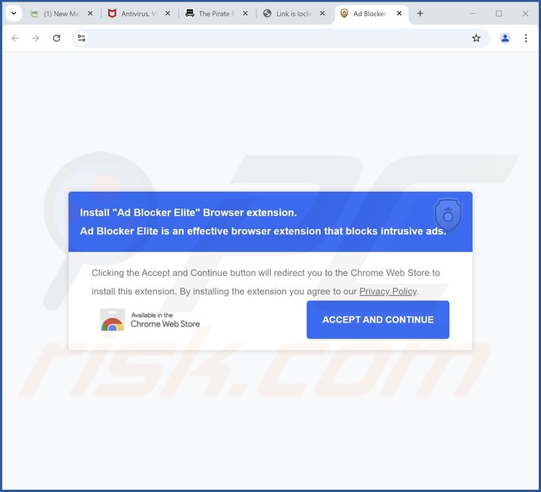 Sitio web que promociona el adware Ad Blocker Elite