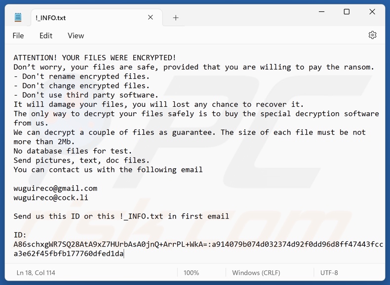 Bixi ransomware nota de rescate (!_INFO.txt)