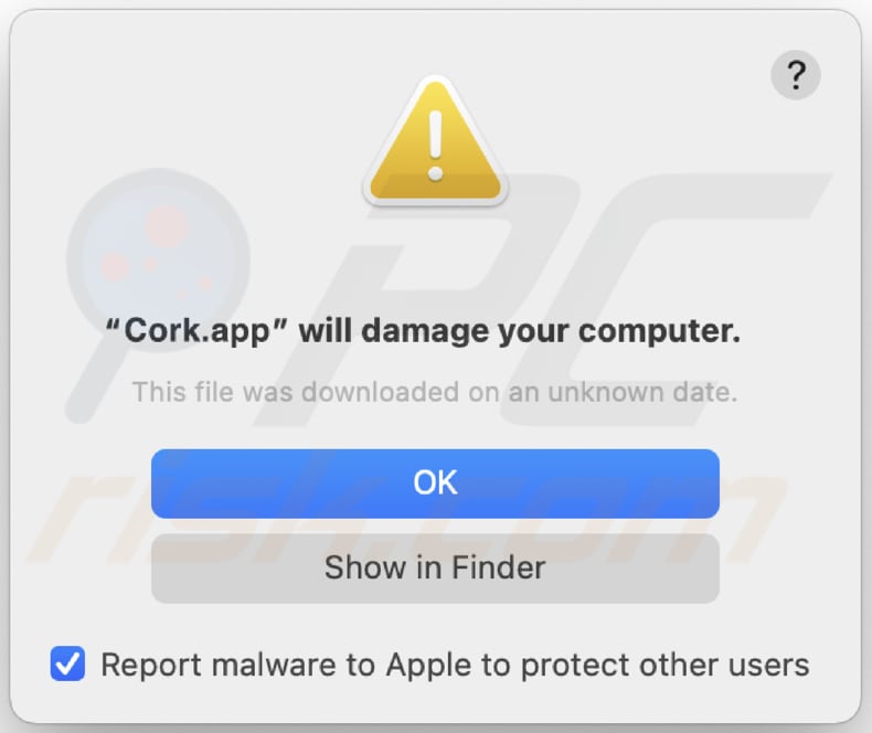 Cork.app adware advertencia