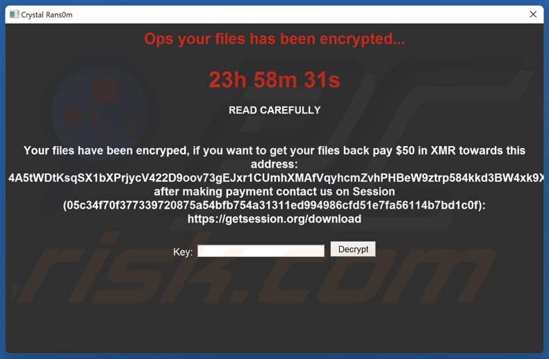 Crystal Rans0m ransomware nota de rescate