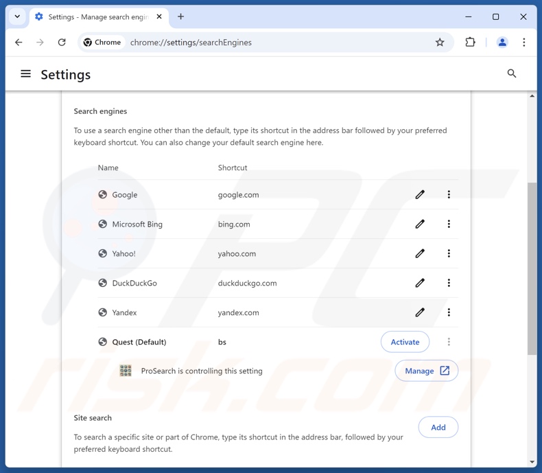 Eliminar findflarex.com del motor de búsqueda predeterminado de Google Chrome