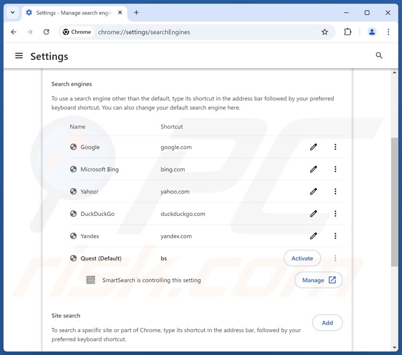 Eliminar findflarex.com del motor de búsqueda predeterminado de Google Chrome