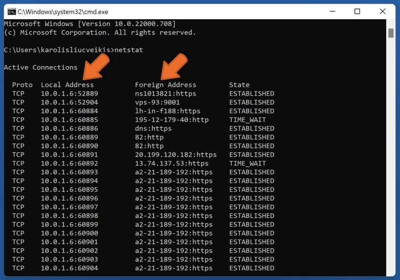 soporte técnico estafa comando netstat