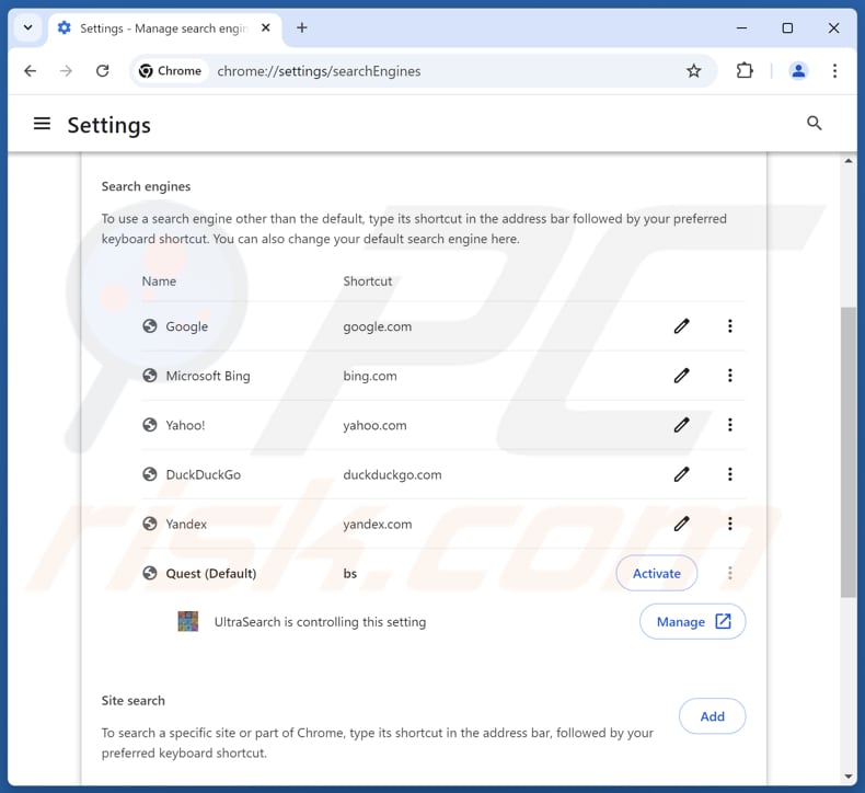 Eliminar findflarex.com del motor de búsqueda predeterminado de Google Chrome