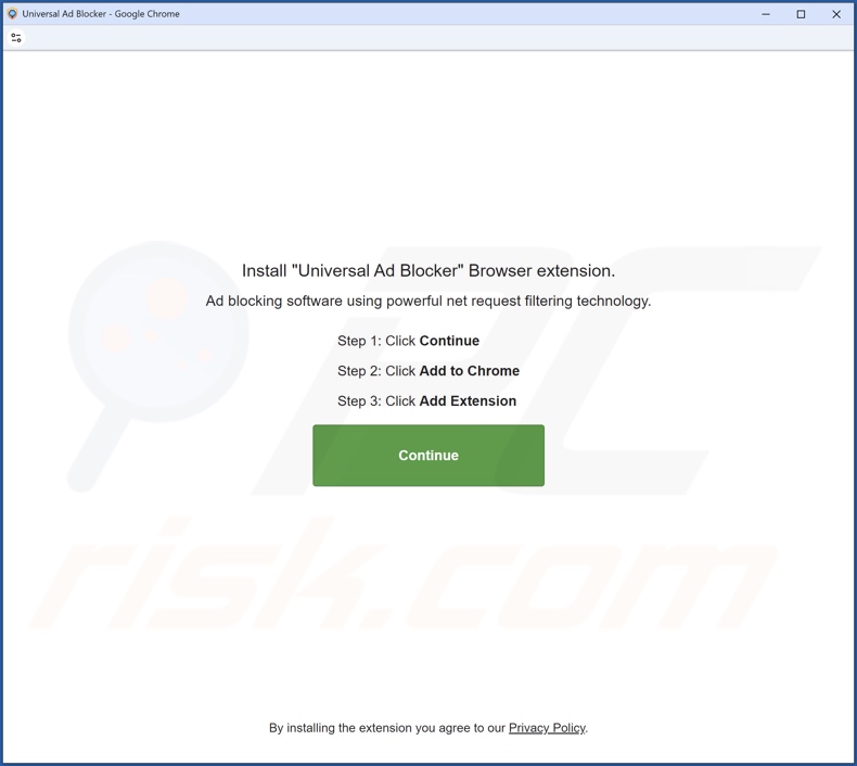 Sitio web que promociona el adware Universal Ad Blocker