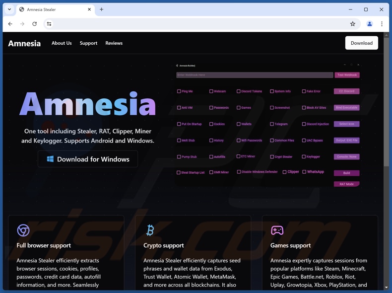 Amnesia sitio web promocional de malware