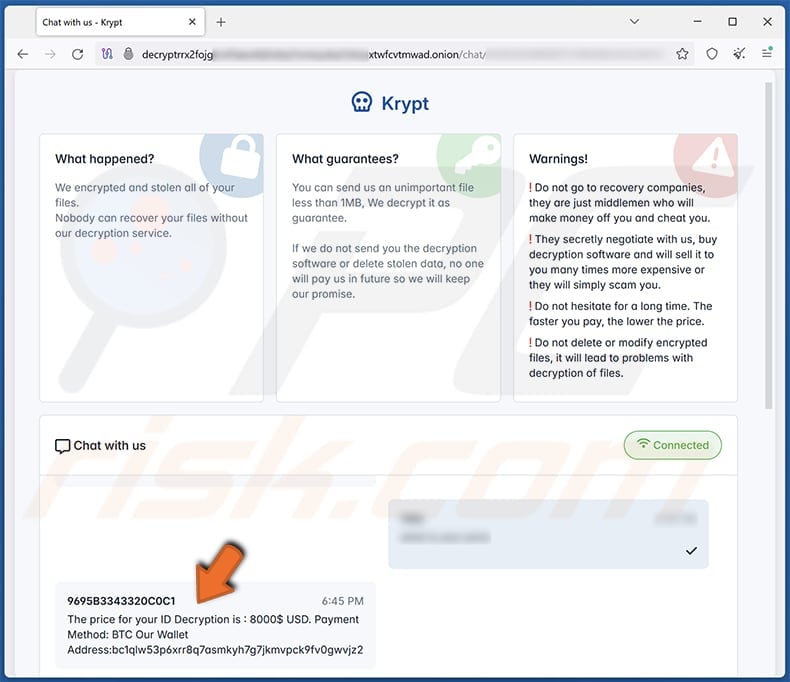 CrypticSociety ransomware contactar con el sitio web de TOR