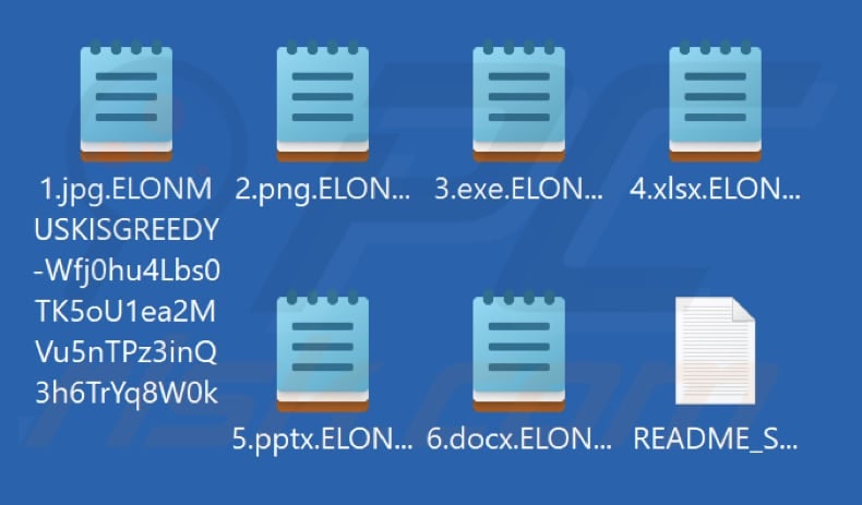 Archivos cifrados por el ransomware ElonMuskIsGreedy (con extensión .ELONMUSKISGREEDY-[ID_víctima])