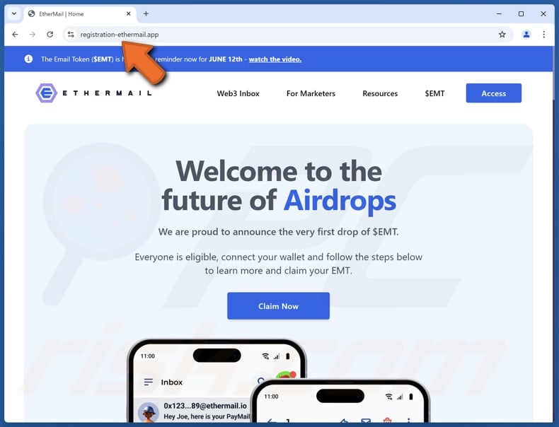 EtherMail ($EMT) Airdrop estafa