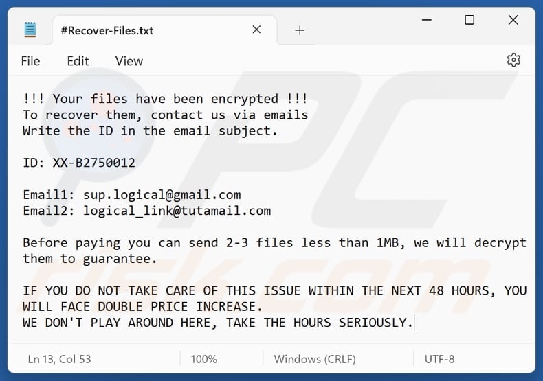 Hawk ransomware archivo de texto (#Recover-Files.txt)