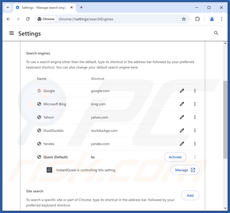 Eliminación de finditfasts.com del motor de búsqueda predeterminado de Google Chrome