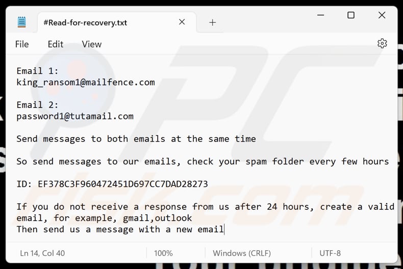 King ransomware archivo de texto (#Read-for-recovery.txt)