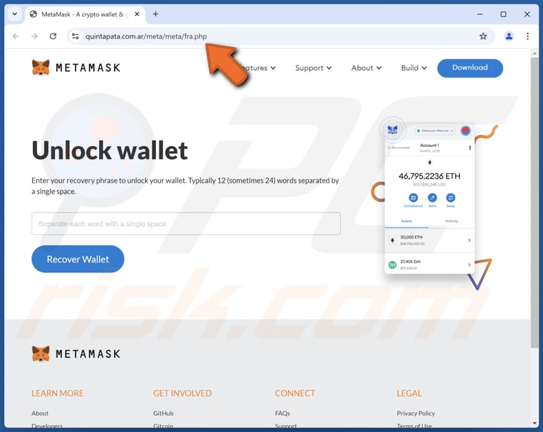 MetaMask Wallet Verification estafa sitio web falso