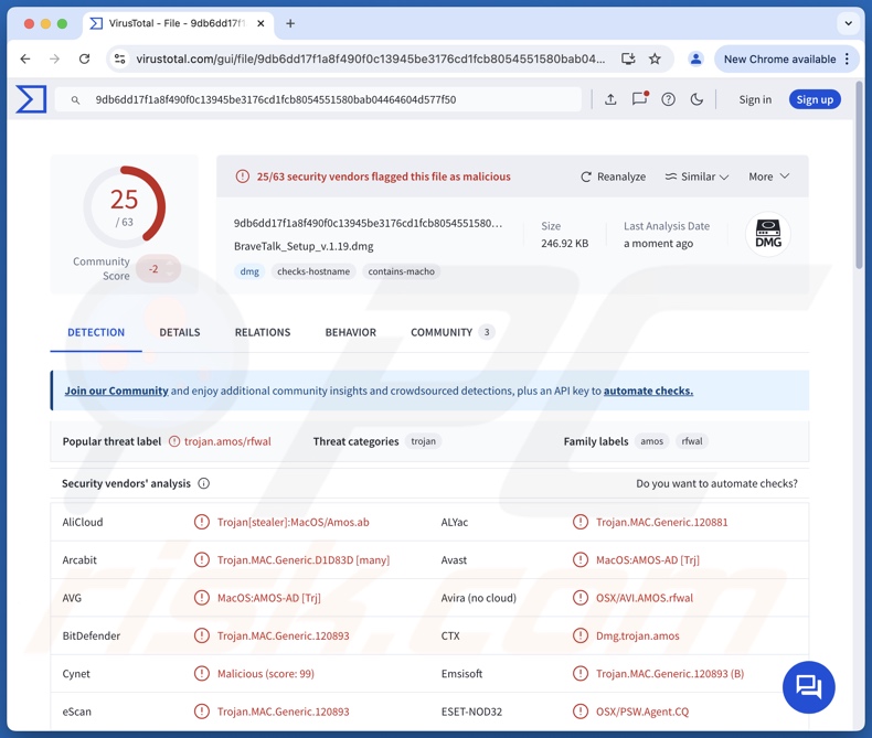 Multiverze malware detecciones en VirusTotal