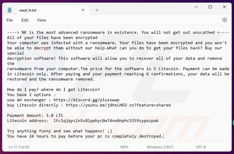 NK ransomware nota de rescate (read_it.txt)
