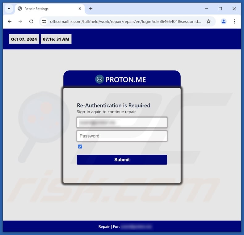 Proton.me correo electrónico fraudulento promovido sitio de phishing