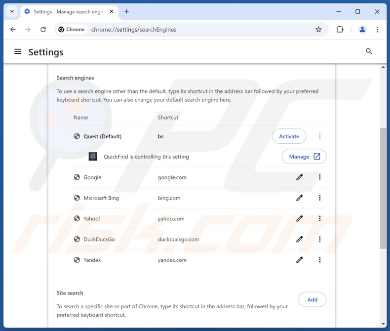 Eliminación de finditfasts.com del motor de búsqueda predeterminado de Google Chrome