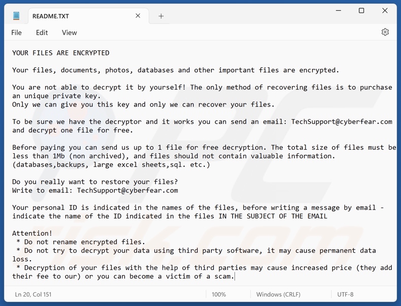 REVRAC ransomware nota de rescate (README.txt)