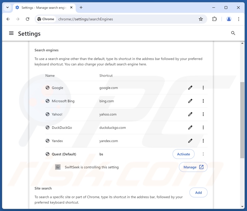 Eliminación de finditfasts.com del motor de búsqueda predeterminado de Google Chrome