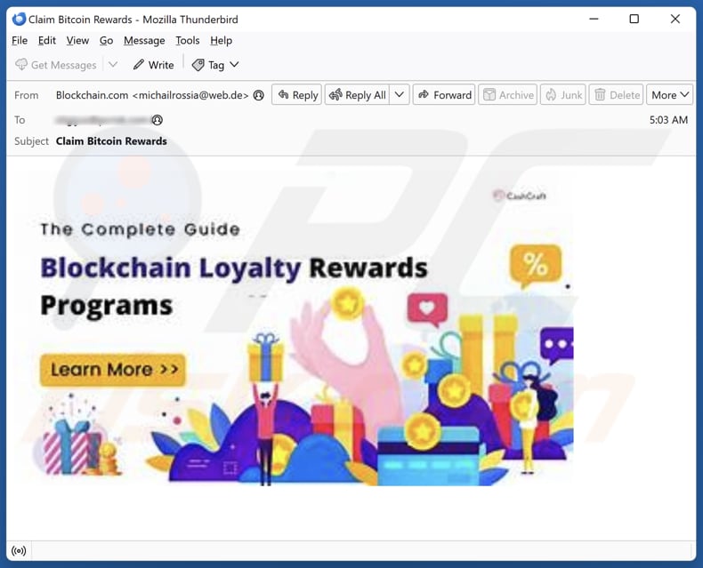 Blockchain Rewards email scam segunda variante