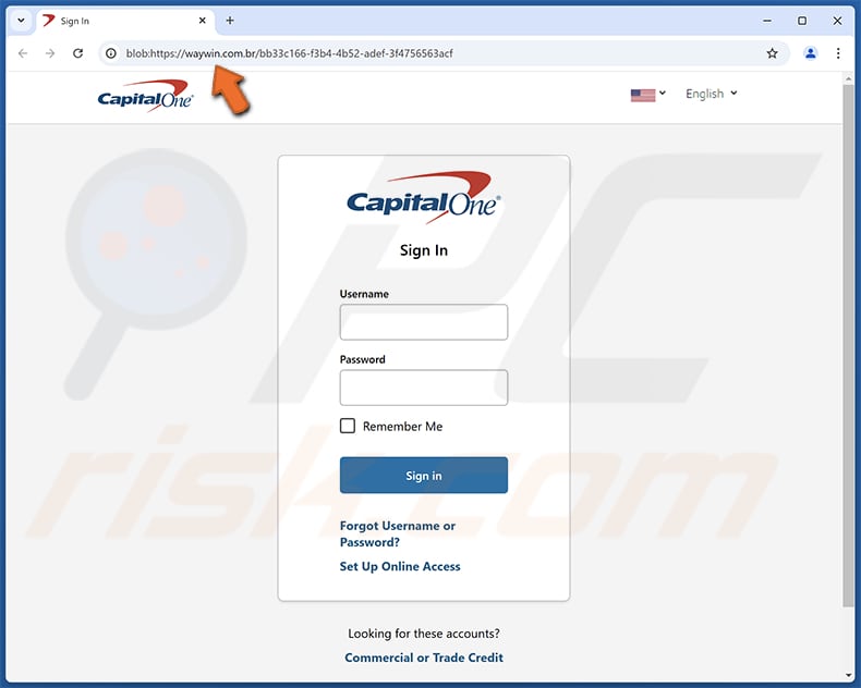 Capital One - Your Password Has Been Changed Página de phishing