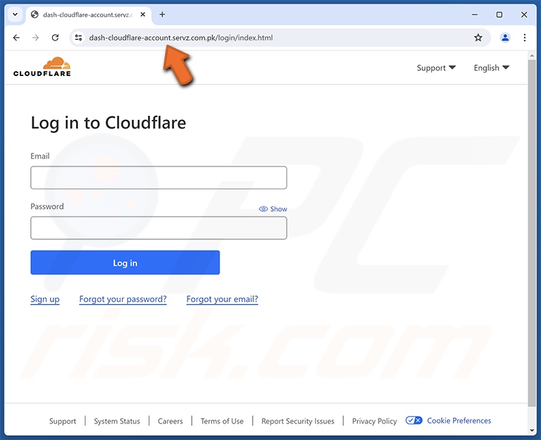 Cloudflare - Important Account Update correo electrónico fraudulento promovido sitio de phishing