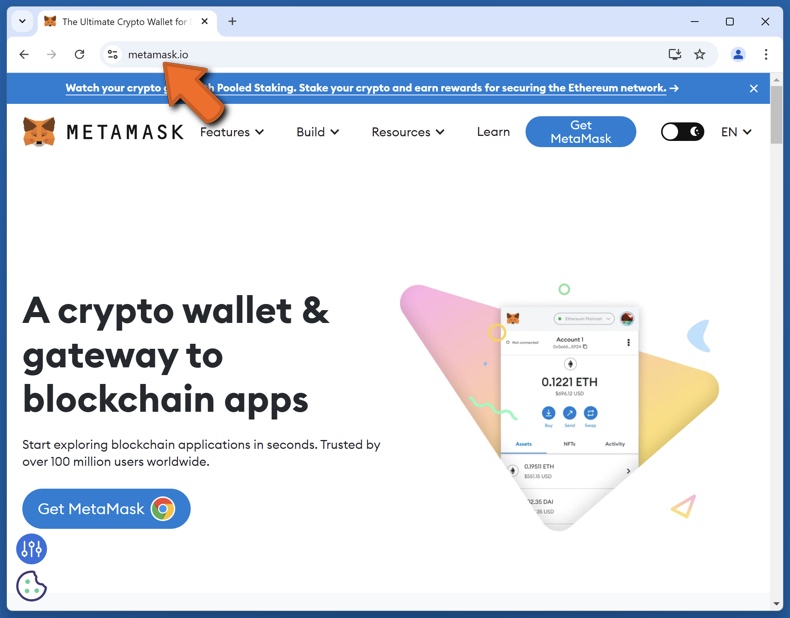 Página web real de MetaMask (metamask.io)