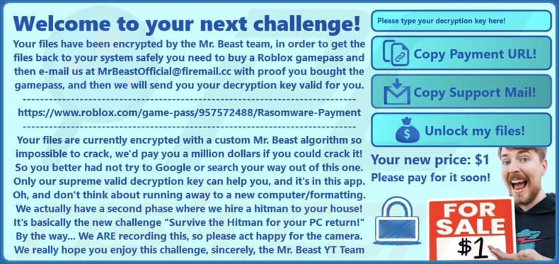 MrBeast ransomware pop-up mensaje