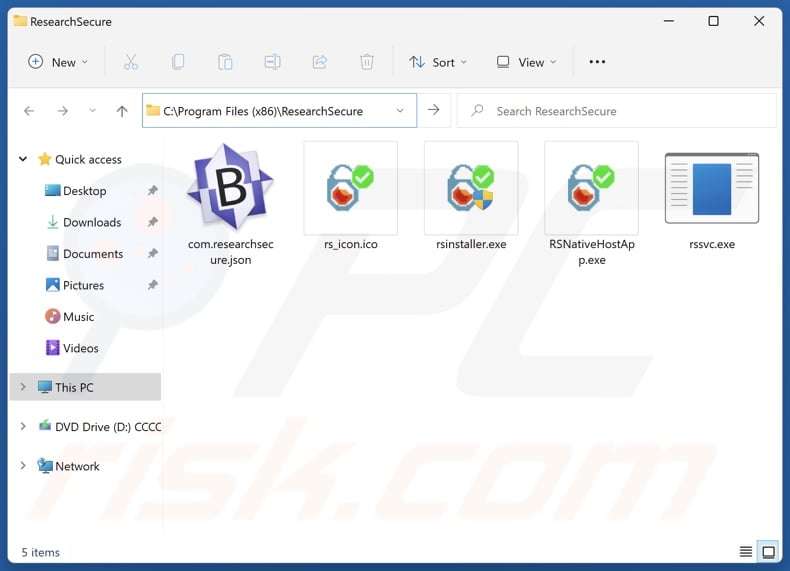 ResearchSecure PUA carpeta de instalación