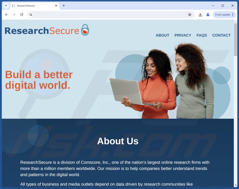 Sitio web utilizado para promocionar ResearchSecure PUA