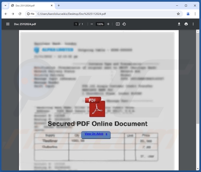 Signed Invoice correo electrónico fraudulento adjunto (Doc 25112024.pdf)