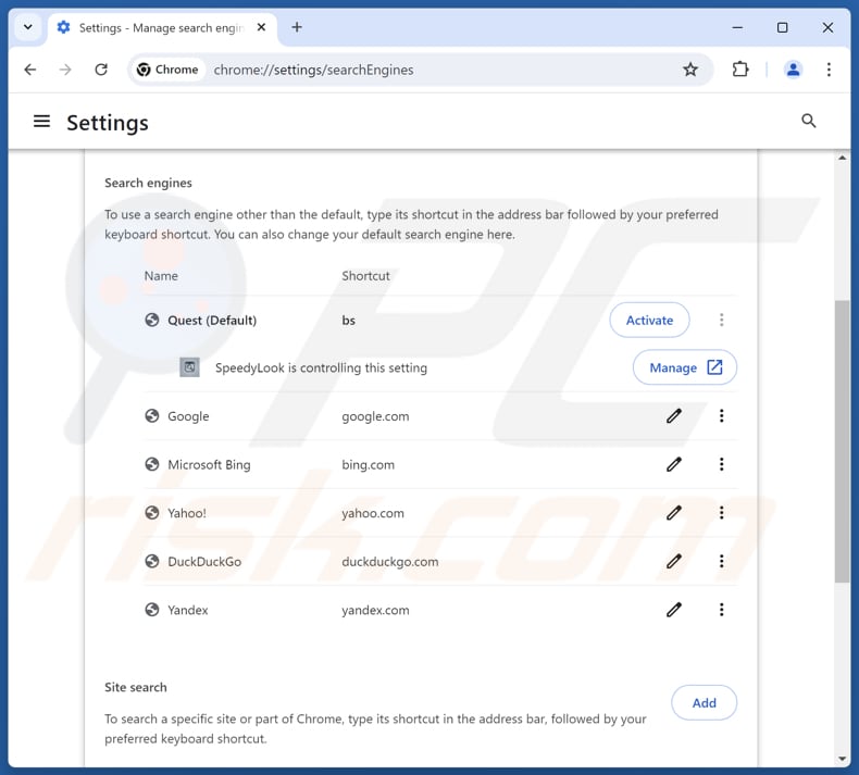 Eliminación de guardflares.com del motor de búsqueda predeterminado de Google Chrome