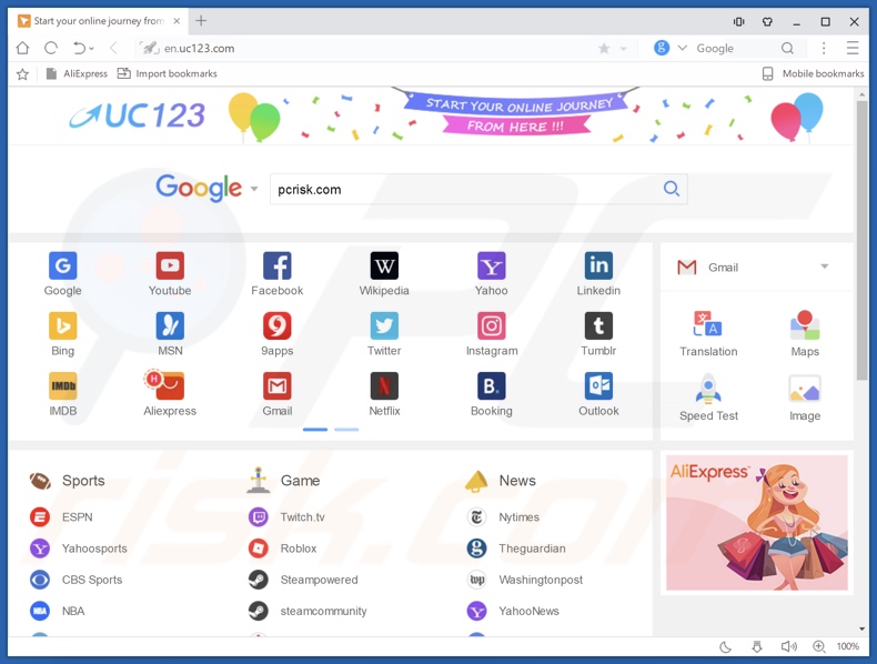 UC Browser PUA redirección de la instalación (uc123.com)