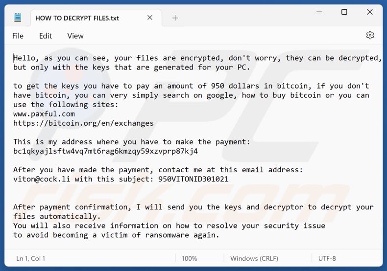 ViT ransomware archivo de texto (HOW TO DECRYPT FILES.txt)