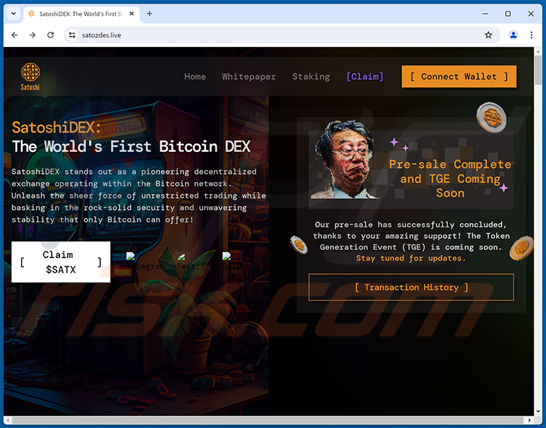 Claim SatoshiDEX (SATX) sitio web de drainer - satozdes.live