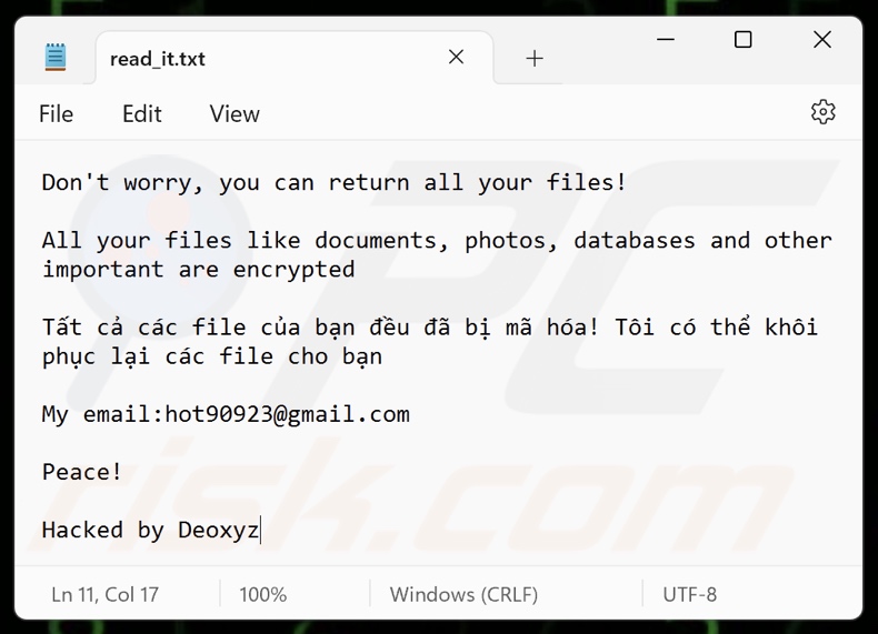Deoxyz ransomware nota de rescate (read_it.txt)
