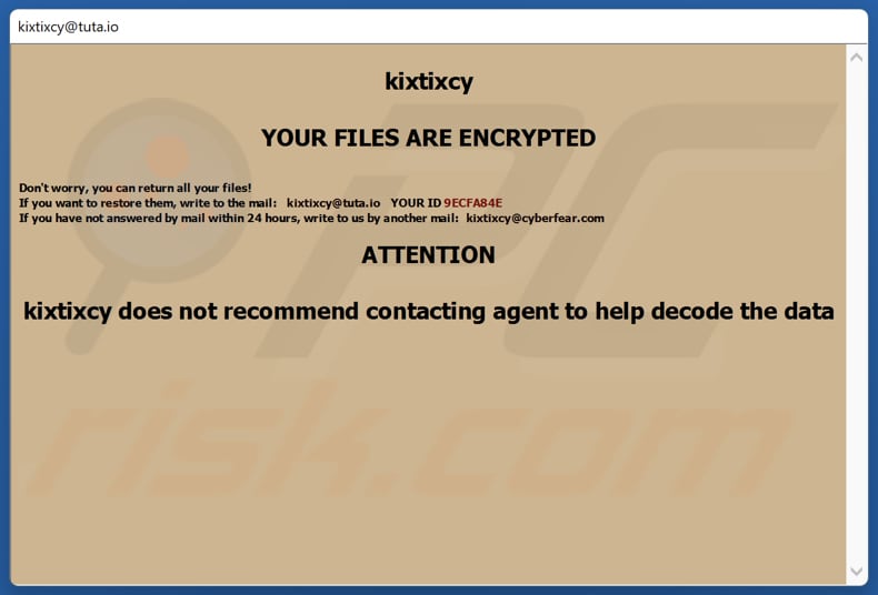 Kixtixcy ransomware ventana emergente nota de rescate