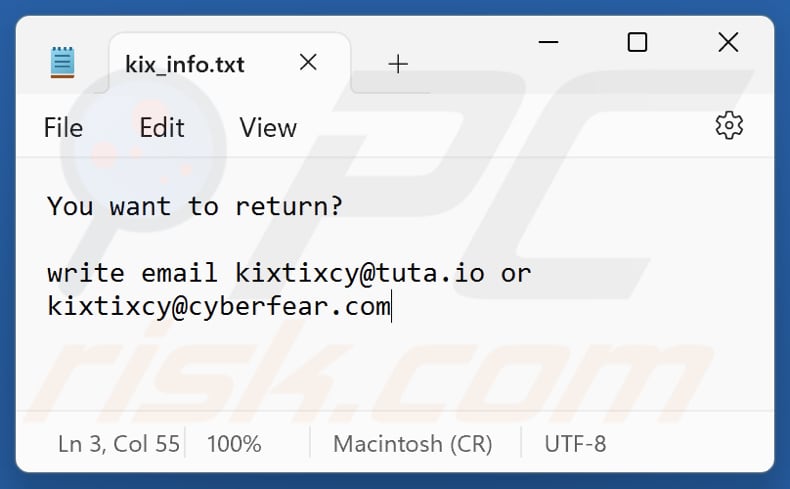 Kixtixcy ransomware archivo de texto (kix_info.txt)