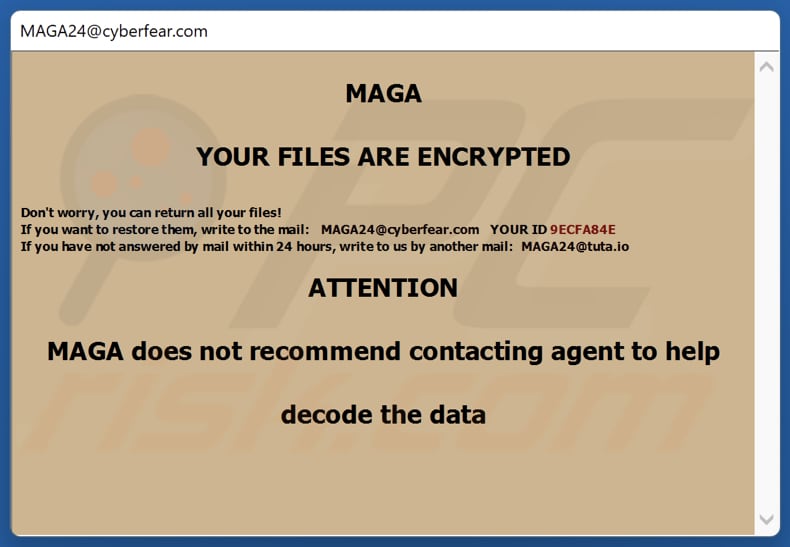 MAGA ransomware nota de rescate en un mensaje emergente