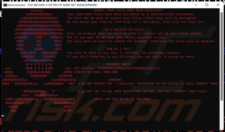 RedLocker ransomware nota de rescate (redlocker.bat)