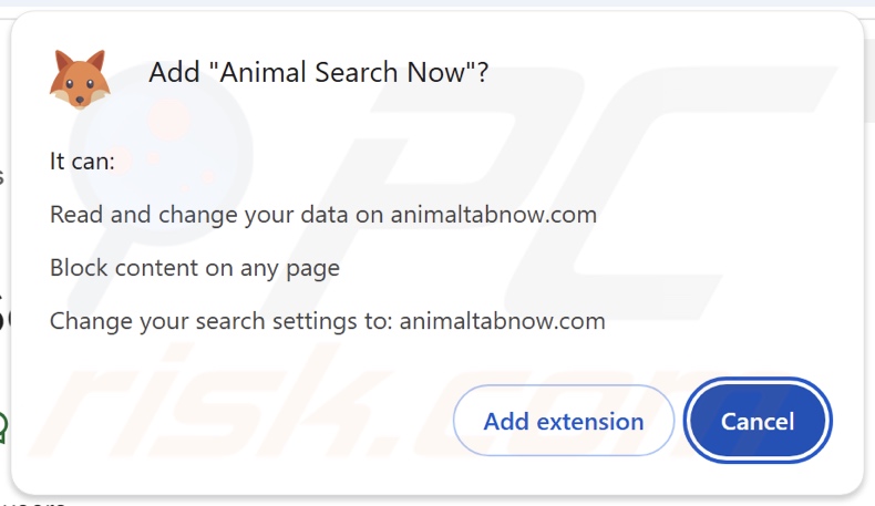 Animal Search Now secuestrador del navegador pidiendo permisos