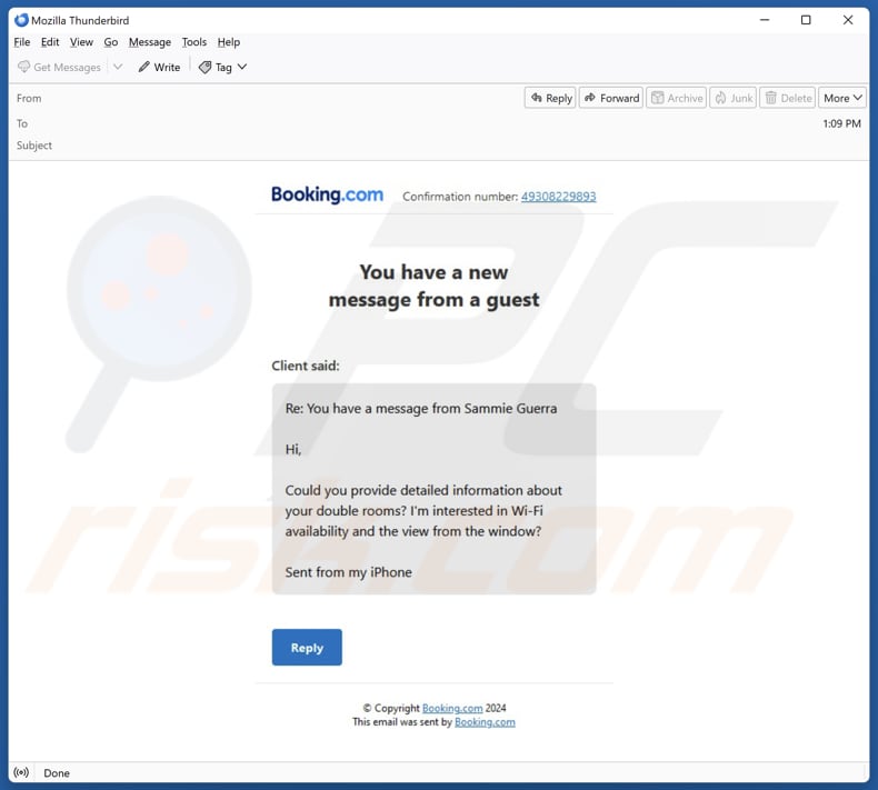 booking.com email scam segunda variante